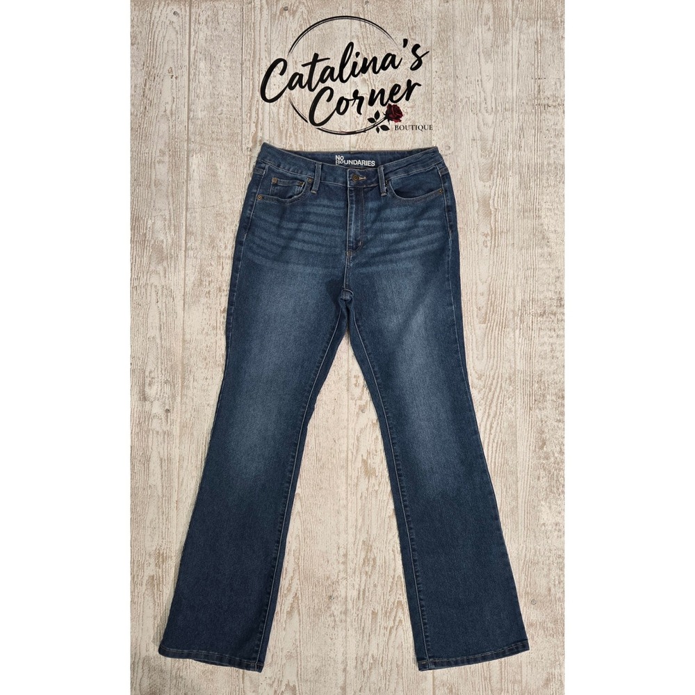 No Boundaries Women Blue Bootcut Jeans Medium Wash Stretch Denim Flare Pants